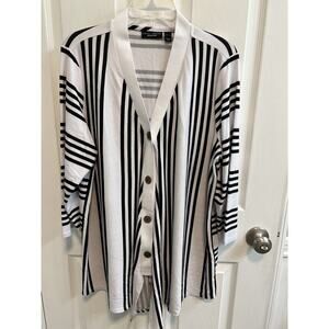 Susan Graver Weekend XL Cardigan Cover Up Black White Stripe Button Up Preowned​